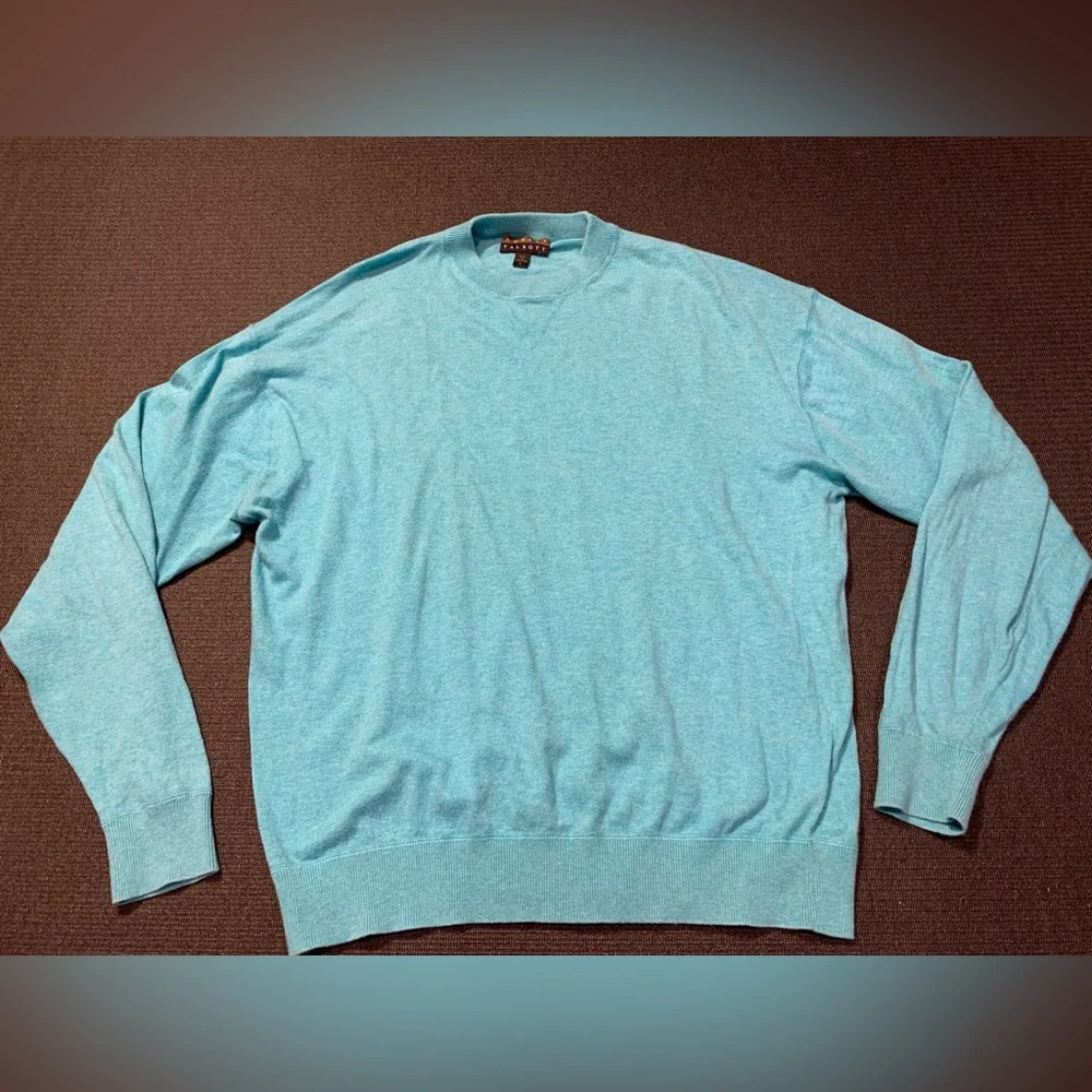 Robert Talbott Sweater Size‎ Large L Men Blue Cotton Cashmere Crew Hong Kong